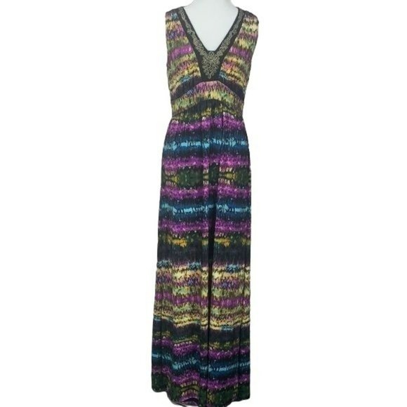 New Directions Women's Studded Boho Sleeveless Tie Dye Maxi Dress Size Medium‎ - Picture 1 of 8